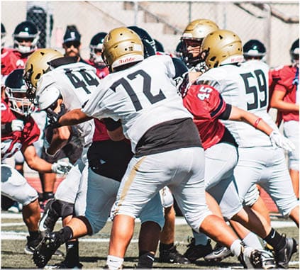 A group of football players on a field. Description generated by AI