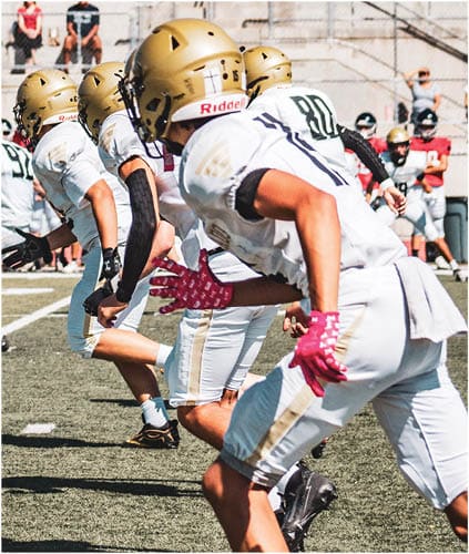 A group of football players on a field. Description generated by AI
