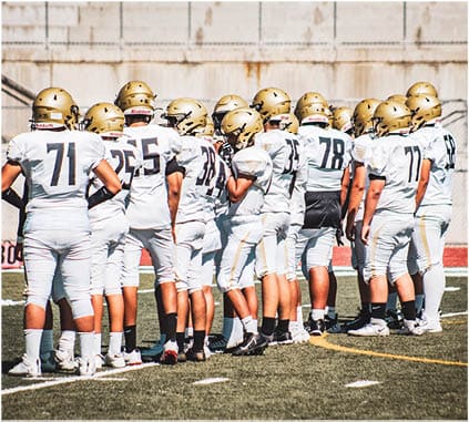 A group of football players on a field. Description generated by AI