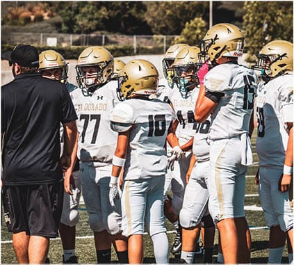 A group of football players on a field. Description generated by AI