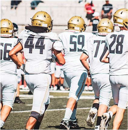 A group of football players celebrating a touchdown. Description generated by AI