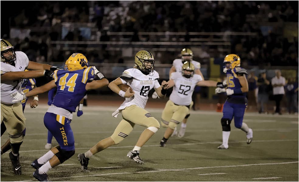 A group of football players celebrating a touchdown. Description generated by AI