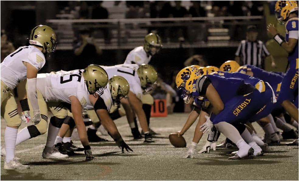 A group of football players celebrating a touchdown. Description generated by AI