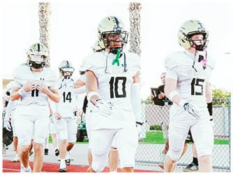 A group of football players on a field. Description generated by AI