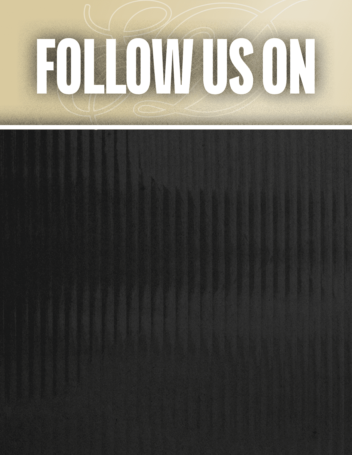 A black and red sign that says Follow Us On. Description generated by AI