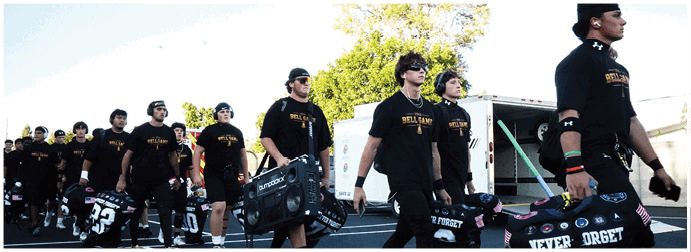 A group of football players on a field. Description generated by AI