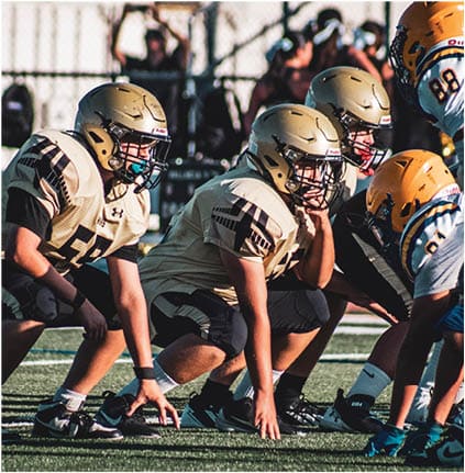 A group of football players celebrating a touchdown. Description generated by AI
