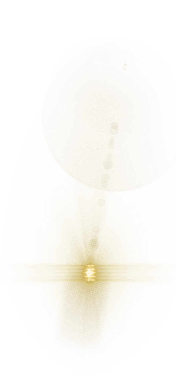 A bright, glowing light source with radiating lines and a faint circular shape on a white background creating an abstract, ethereal effect. Description generated by AI