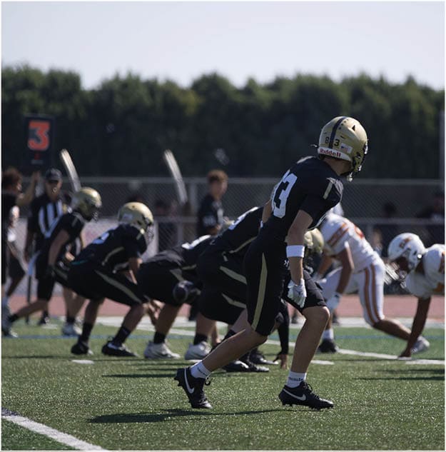 A group of football players celebrating a touchdown. Description generated by AI