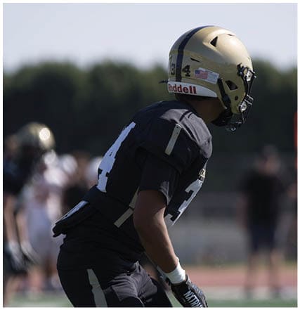 A group of football players celebrating a touchdown. Description generated by AI