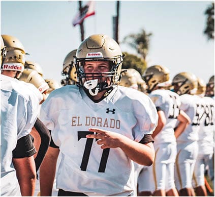 A group of football players on a field. Description generated by AI