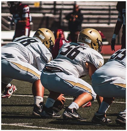 A group of football players celebrating a touchdown. Description generated by AI
