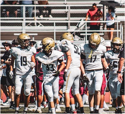 A group of football players on a field. Description generated by AI