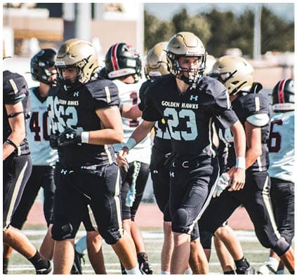 A group of football players on a field. Description generated by AI