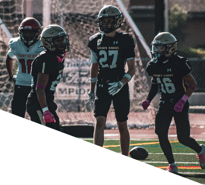 Three men wearing football uniforms are posing for a picture. AI generated content