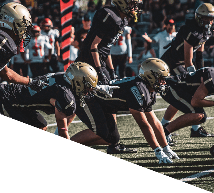 Three men wearing football uniforms are posing for a picture. AI generated content