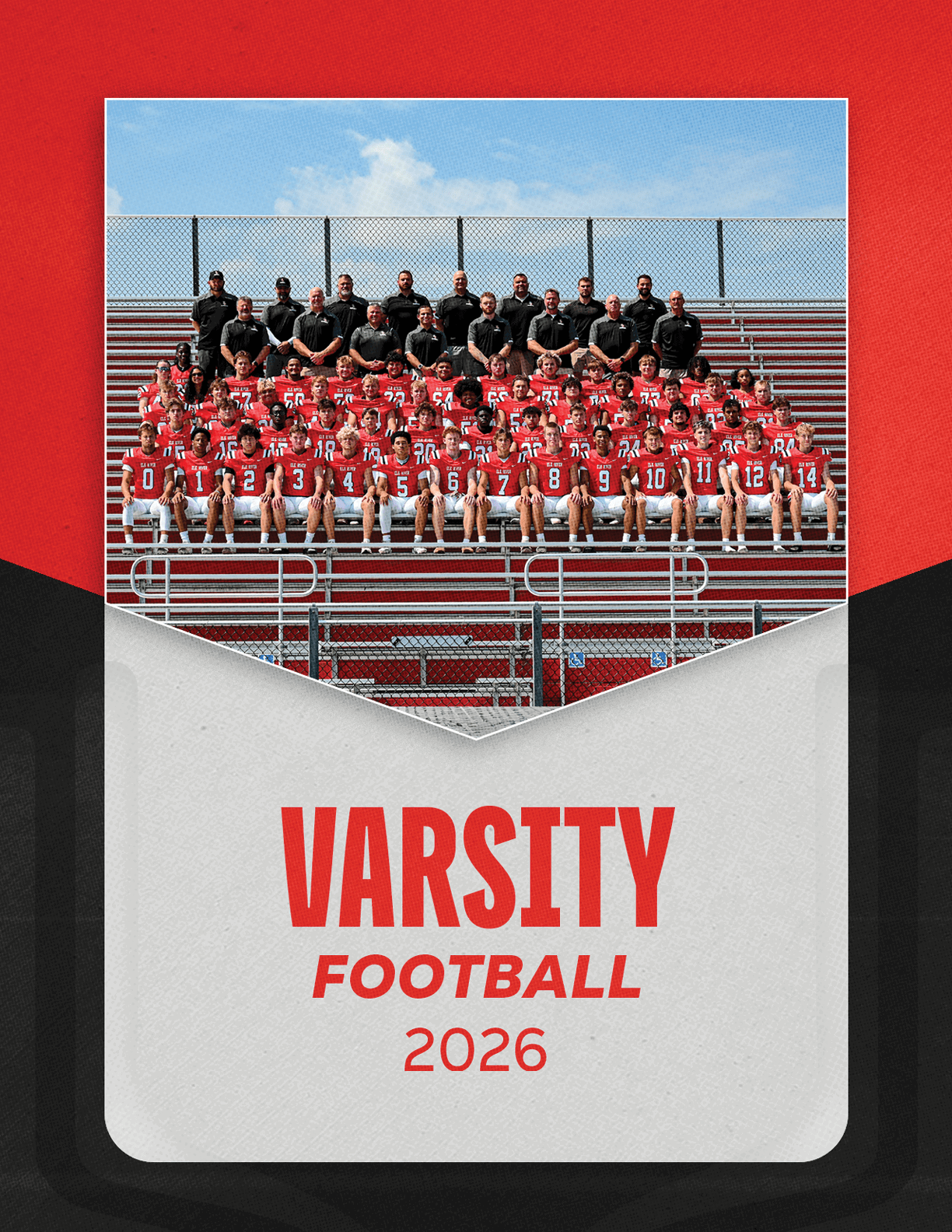 A group of football players sitting on a bench. Description generated by AI