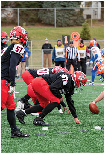 A football player running on the field. Description generated by AI