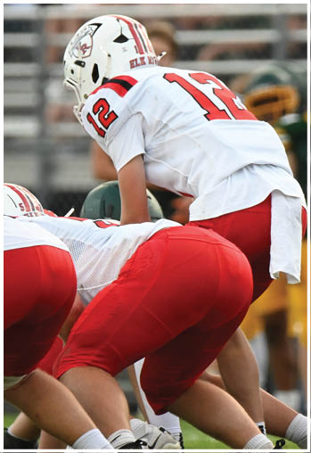A group of football players celebrating a touchdown. Description generated by AI
