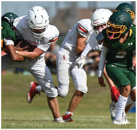 A football player running on the field. Description generated by AI