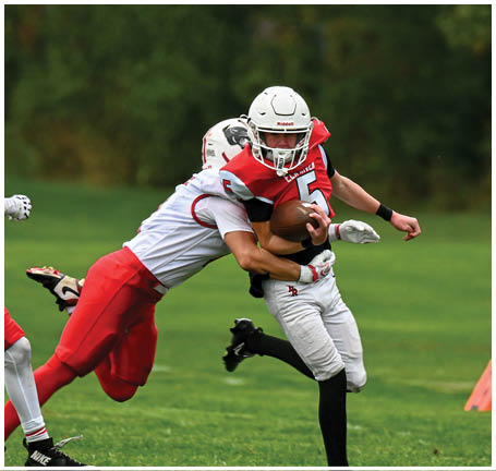 A football player running on the field. Description generated by AI