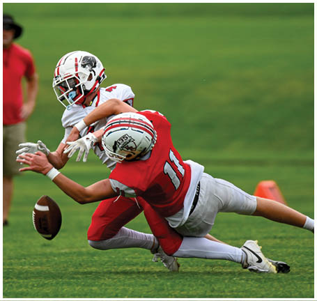 A football player running on the field. Description generated by AI