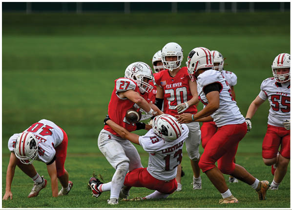 A football player running on the field. Description generated by AI