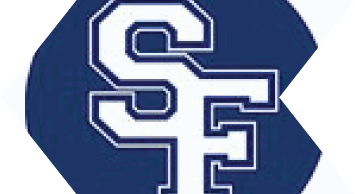 A blue and white bull head. Description generated by AI