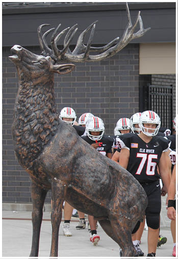 A group of football players celebrating a touchdown. Description generated by AI
