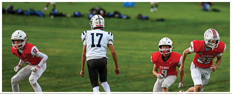 A football player running on the field. Description generated by AI