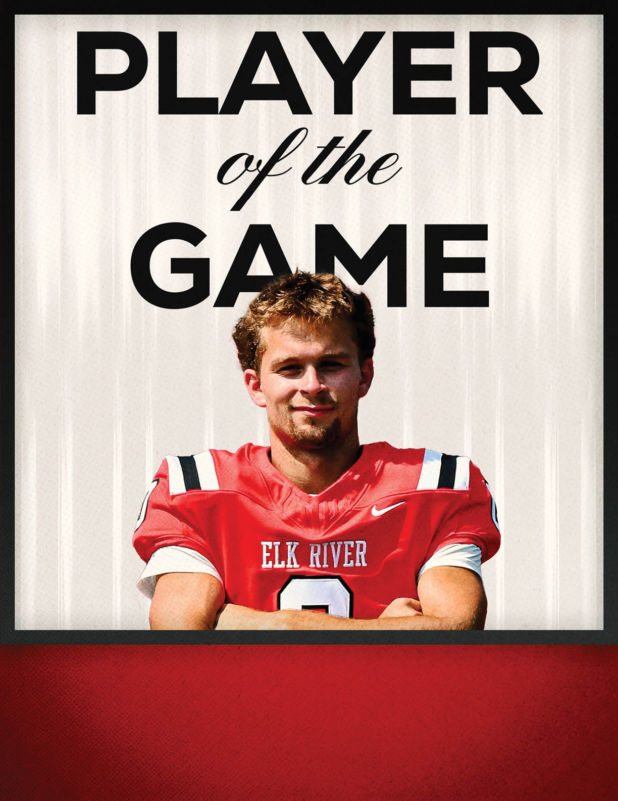 A poster of a football player with a football in his hands. Description generated by AI