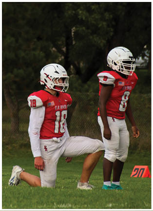 A football player running on the field. Description generated by AI
