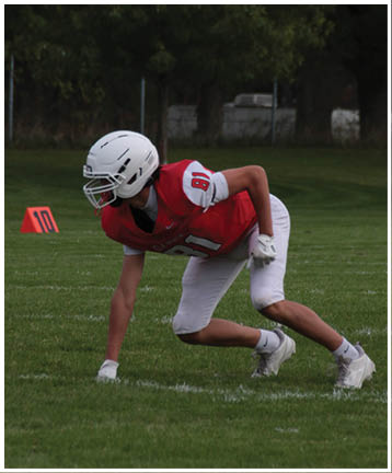 A football player running on the field. Description generated by AI