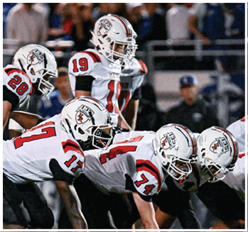 A group of football players celebrating a touchdown. Description generated by AI