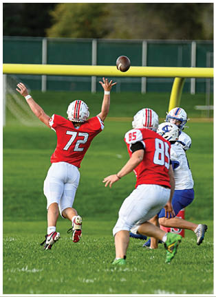 A football player running on the field. Description generated by AI