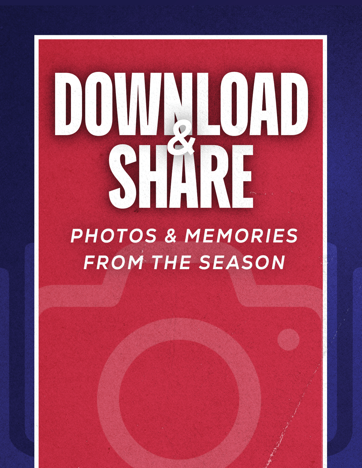 A red and blue poster with a camera on it. Description generated by AI