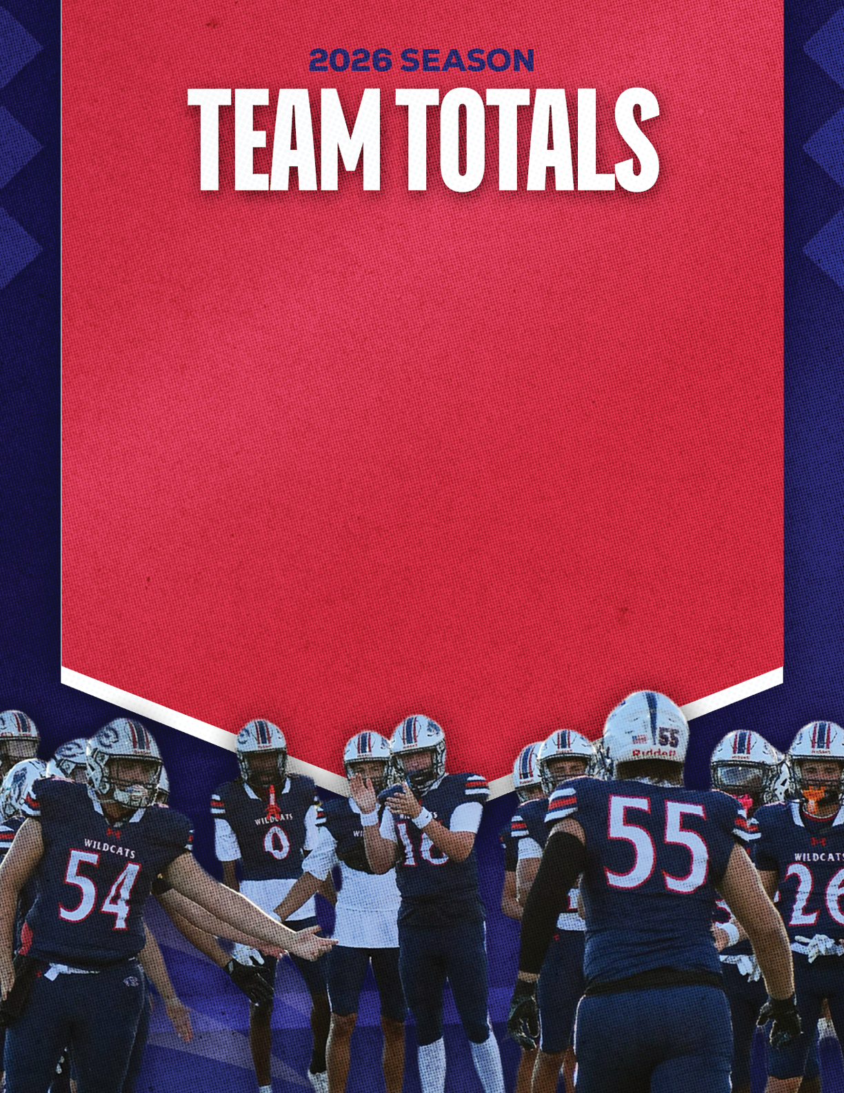 A group of people wearing dark sports uniforms with helmets are gathered on a field under a red banner that reads 2026 season team totals. Description generated by AI