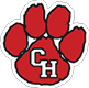 A red paw print with a white and black outline contains the white letters C and H in the center. Description generated by AI