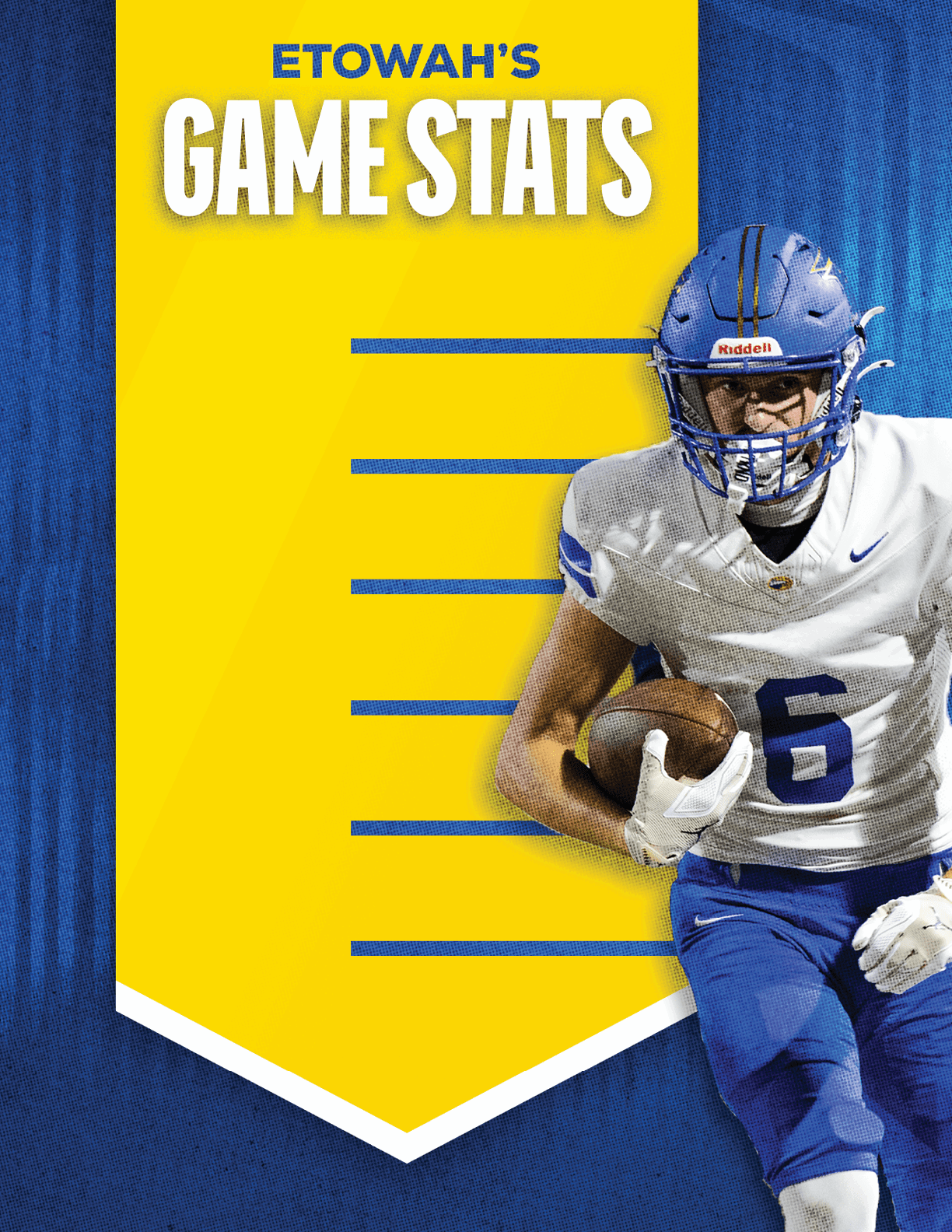 A football player wearing a blue and red jersey. Description generated by AI
