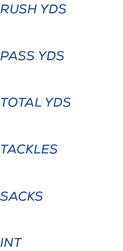 int,sacks,tackleS,total YDS,pass YDS,RUSH YD