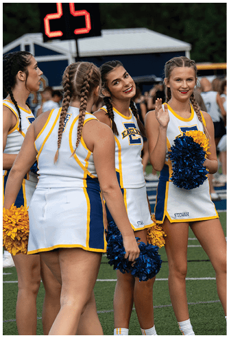 A football game is being played on a field. Description generated by AI