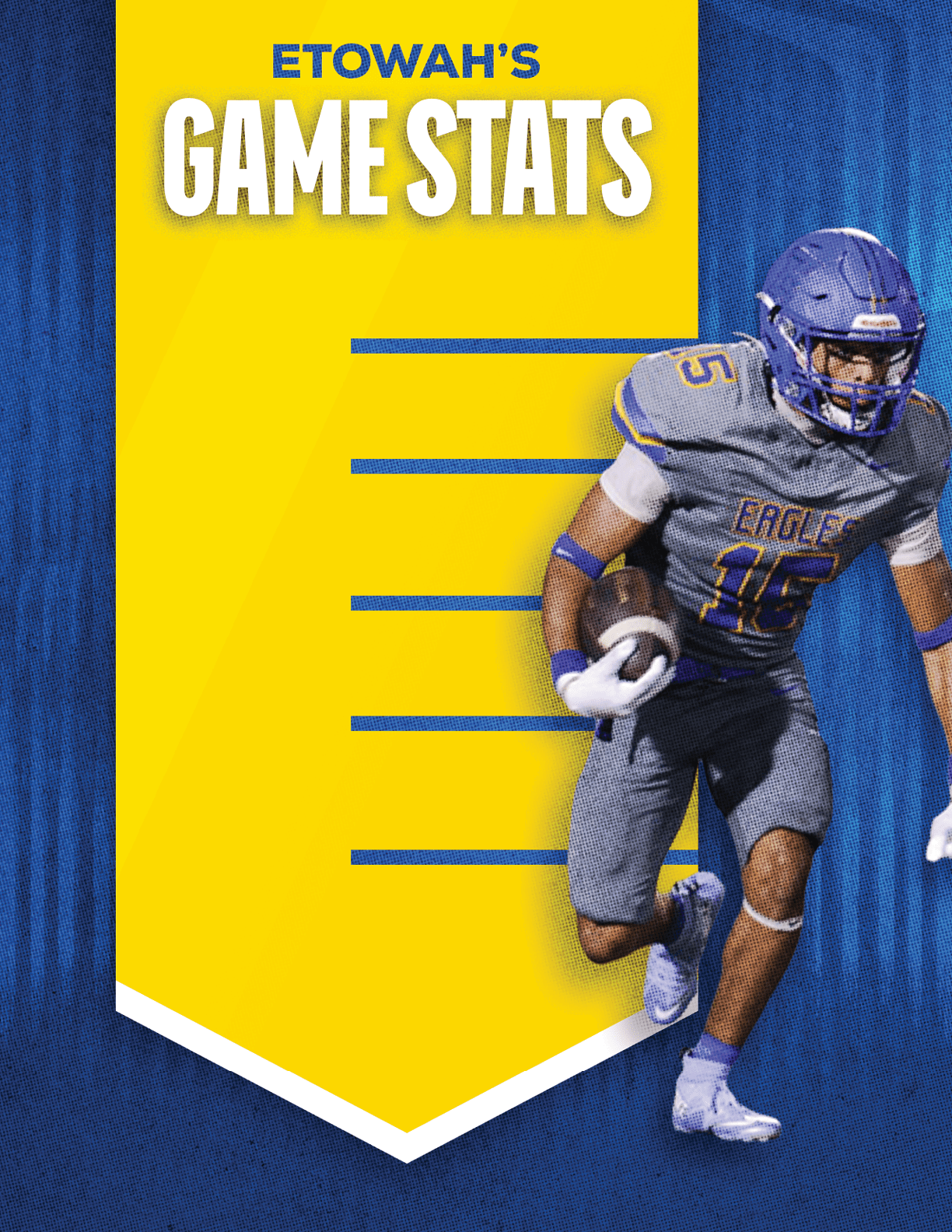 A football player wearing a blue and red jersey. Description generated by AI