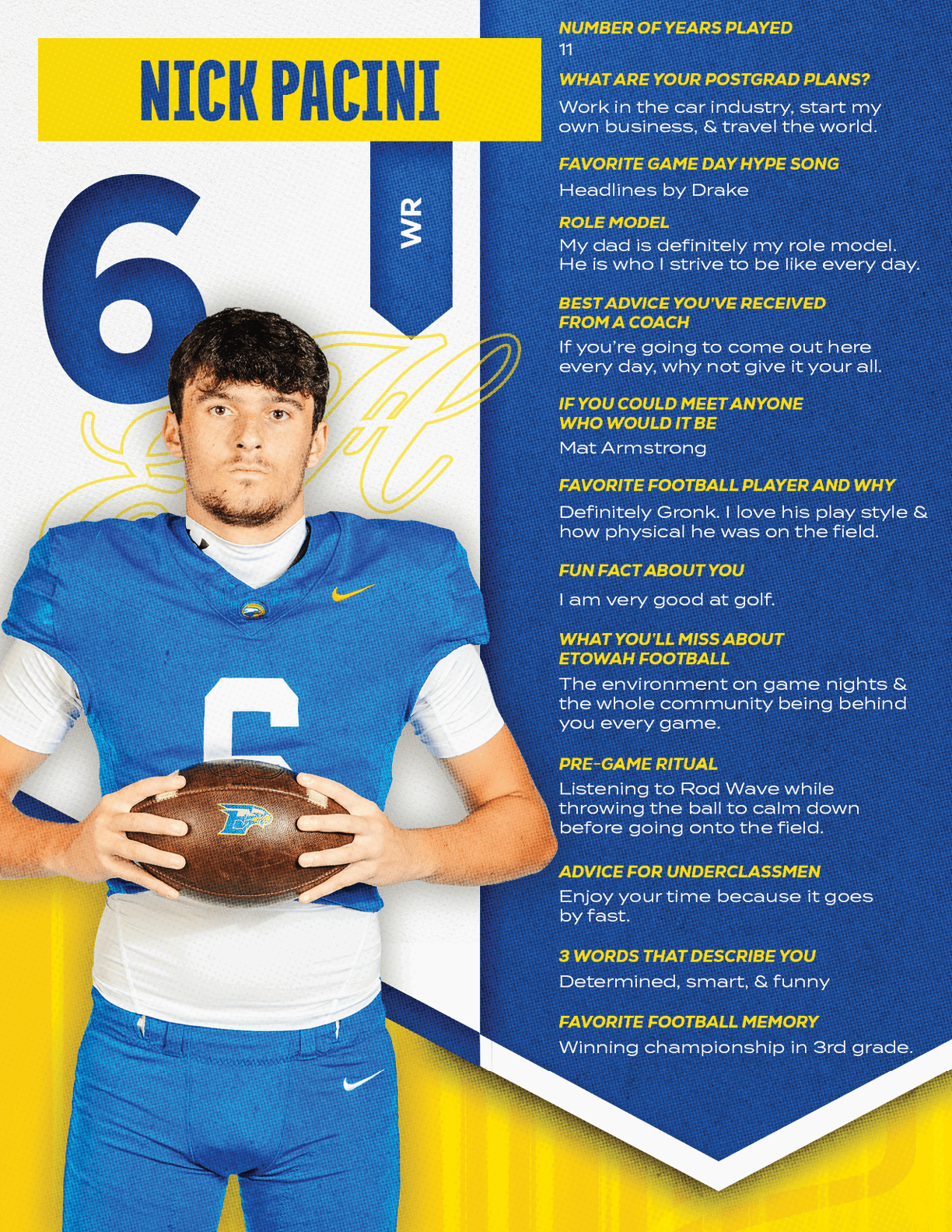 A football player wearing a blue and red jersey with the number 15 on it. Description generated by AI