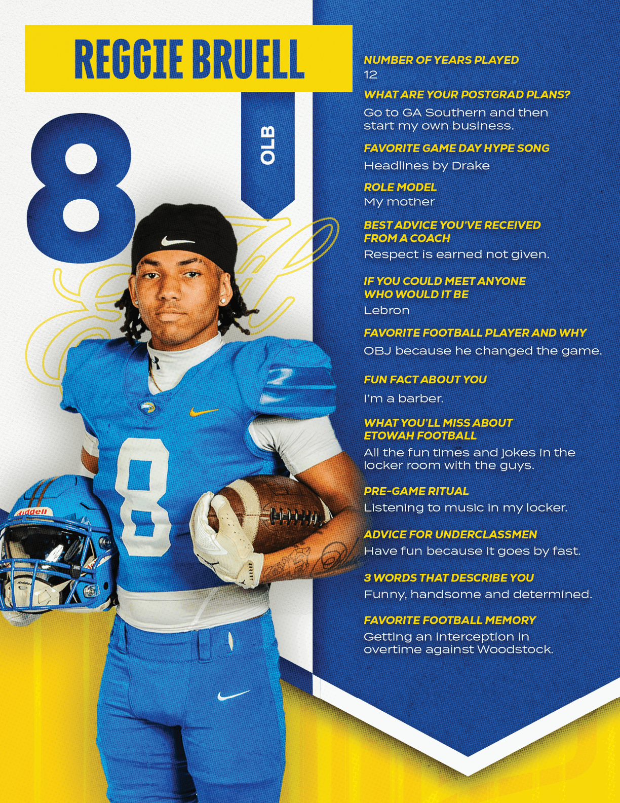 A football player wearing a blue and red jersey with the number 15 on it. Description generated by AI