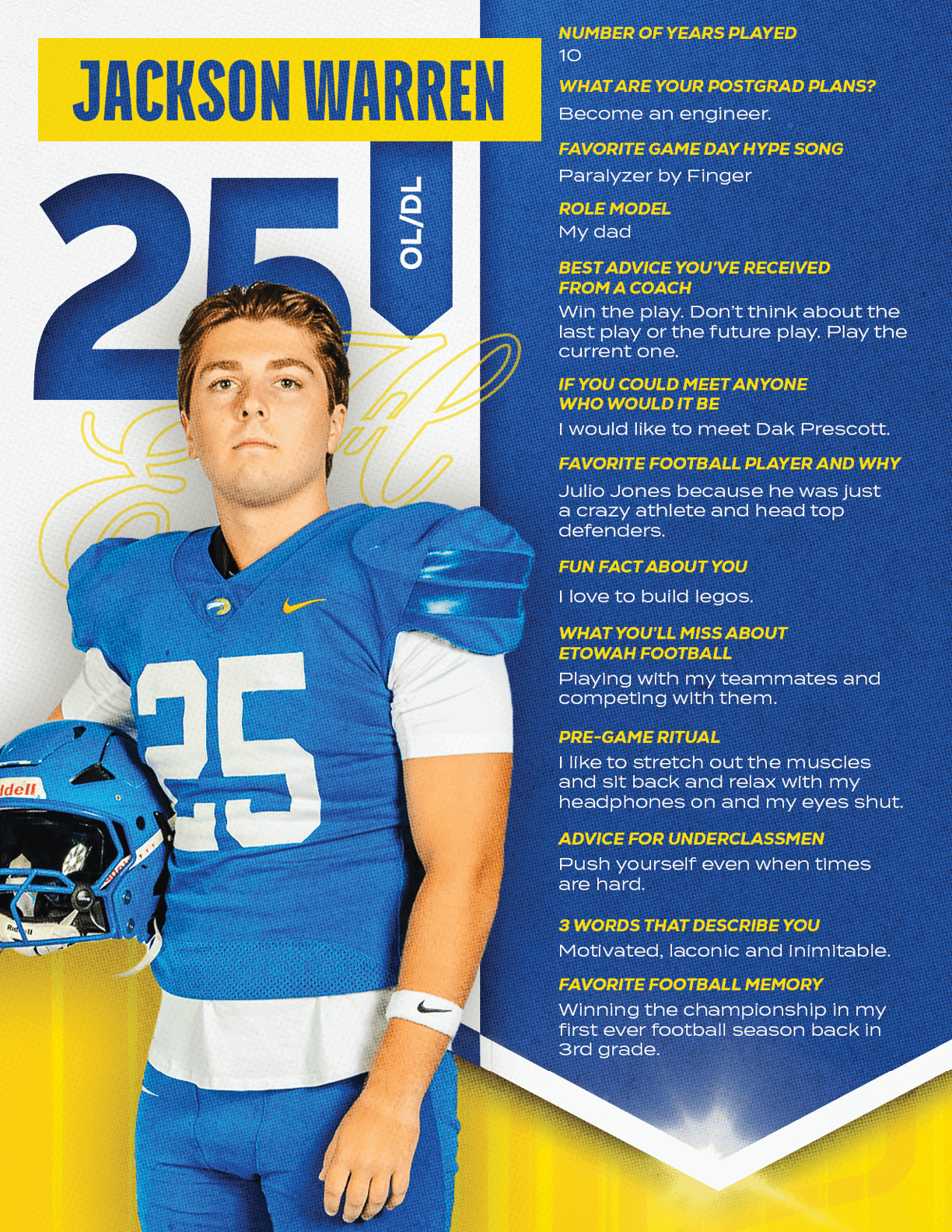 A football player wearing a blue and red jersey with the number 15 on it. Description generated by AI