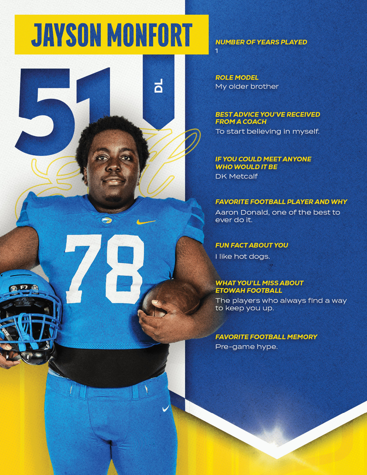 A football player wearing a blue and red jersey with the number 15 on it. Description generated by AI