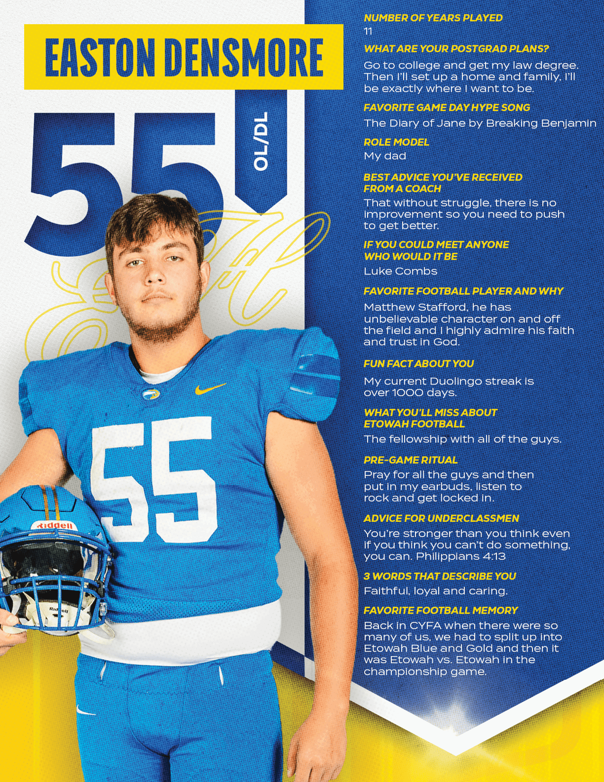 A football player wearing a blue and red jersey with the number 15 on it. Description generated by AI