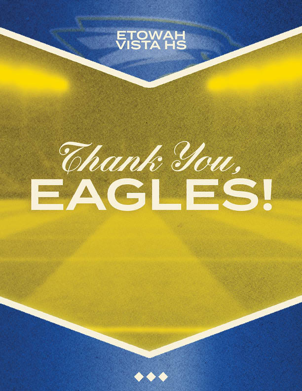 A green and gold sign that says Thank You Golden Eagles. Description generated by AI