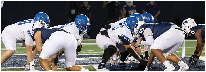 A group of football players on a field. Description generated by AI