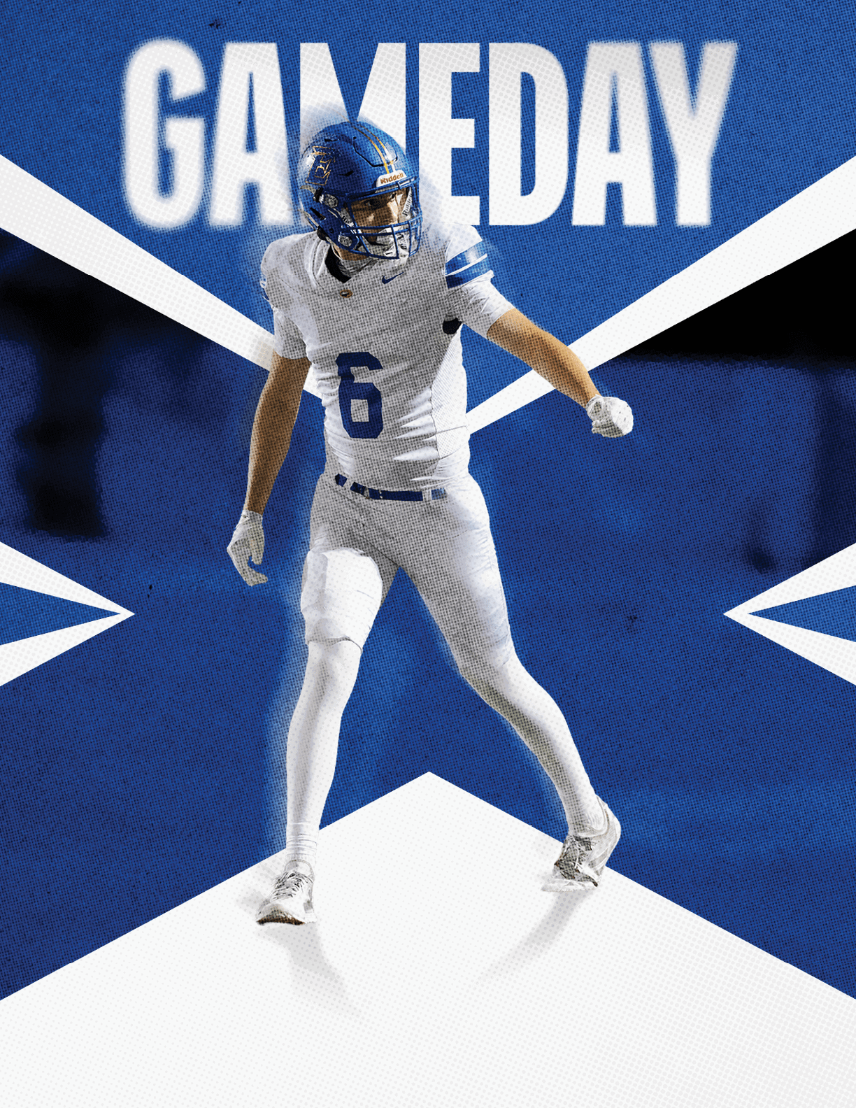 Two football players celebrating a touchdown. Description generated by AI